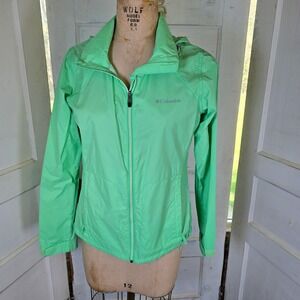 Columbia switchbacj‎ lime green hooded rain jacket womens M